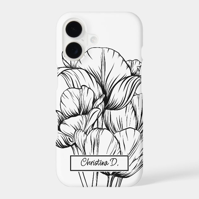 Big Black Tulips Line Drawing on White with Name (Back)