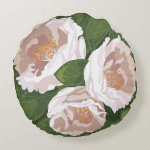 Big Bloom Camellia Charm Round Pillow