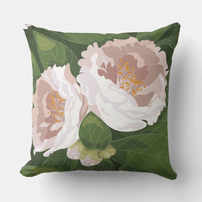 Big Bloom Camellia Charm Throw Pillow (Front)