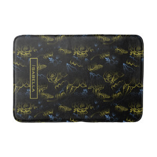 Big blossom floral pattern gold personalized name bath mat