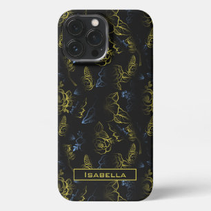 Big blossom floral pattern gold personalized name iPhone 13 pro max case