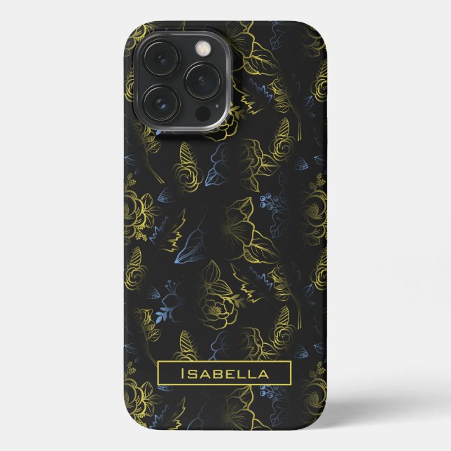 Big blossom floral pattern gold personalized name iPhone case (Back)