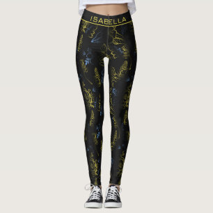 Big blossom floral pattern gold personalized name leggings