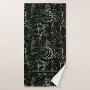 Big blossom floral pattern green personalized name bath towel
