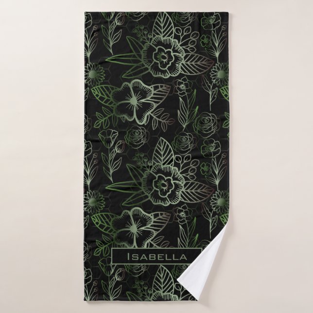 Big blossom floral pattern green personalized name bath towel (Bath Towel)