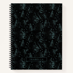 Big blossom floral pattern grey personalized name notebook