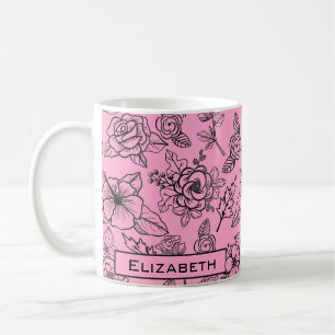 Big blossom floral pattern pink personalized name  coffee mug
