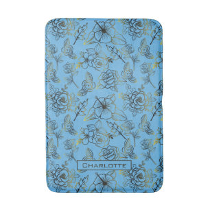 Big blossom floral pattern with personalized name bath mat