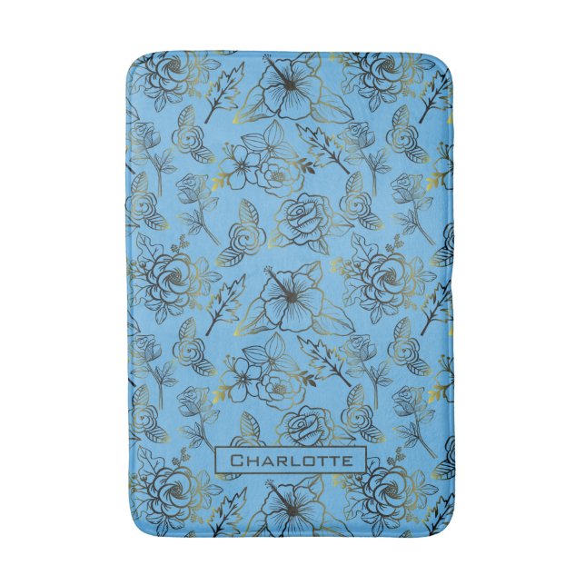 Big blossom floral pattern with personalized name  bath mat (Front Vertical)