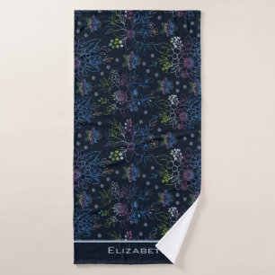 Big blossom floral pattern with personalized name bath towel