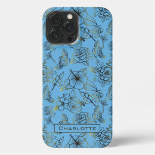 Big blossom floral pattern with personalized name iPhone 13 pro max case