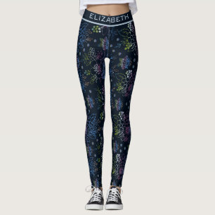 Big blossom floral pattern with personalized name leggings