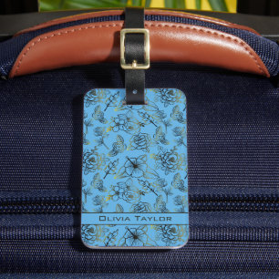 Big blossom floral pattern with personalized name  luggage tag