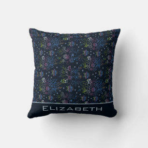 Big blossom floral pattern with personalized name throw pillow