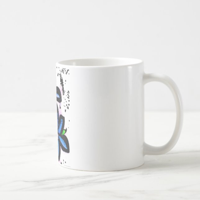 Big Blue Black Flowers Coffee Mug (Right)