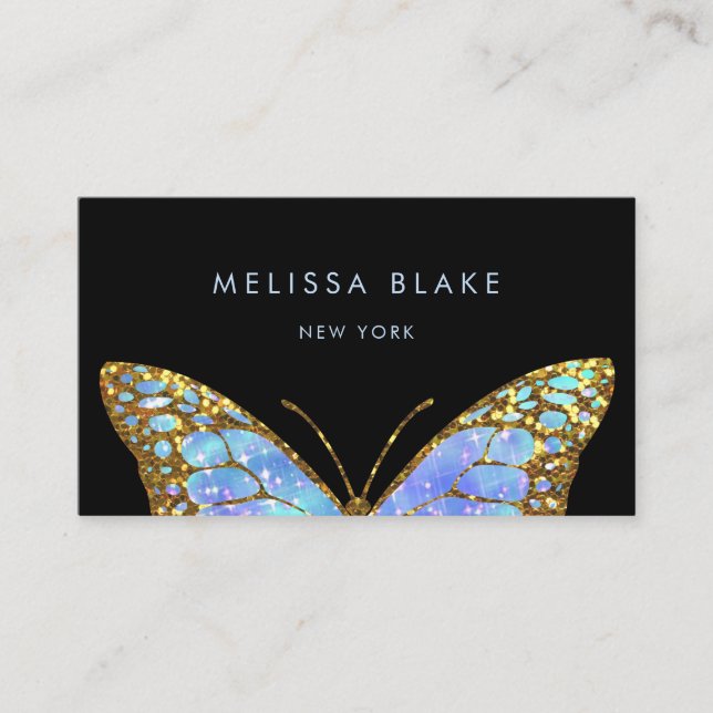 big blue butterfly on black business card (Front)