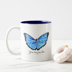 Big Blue Butterfly Watercolor with text   Mug