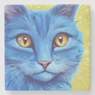 Big Blue Cat. Stone Coaster