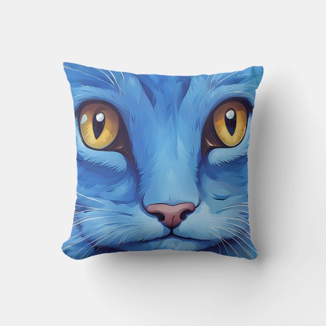 Big Blue Cat Throw Pillow (Front)