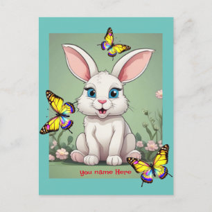 Big Blue Eyes Bunny Rabbit  Holiday Postcard