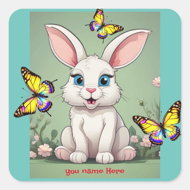  Big Blue Eyes Bunny Rabbit  Square Sticker (Front)