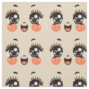 big blue eyes girl rosy cheeks cartoon doll face fabric