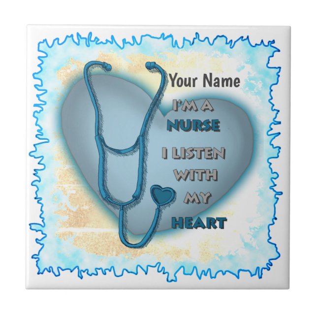 Big blue heart nurse  tile (Front)