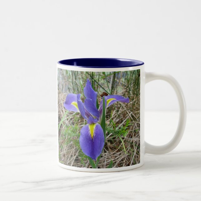 Big Blue Louisiana Iris Two-Tone Coffee Mug (Right)