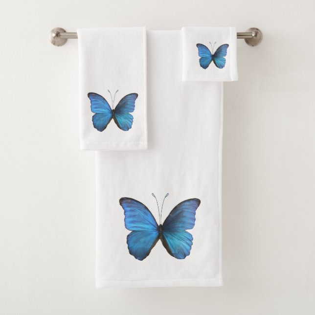 Big Blue Morpho Butterfly Bath Towel Set (Insitu)