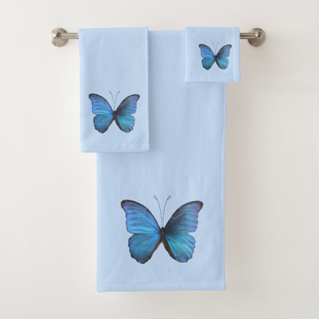 Big Blue Morpho Butterfly Bath Towel Set (Insitu)