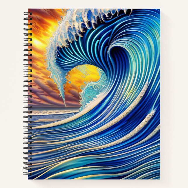Big Blue Ocean Wave Over Sunset Sky  Notebook (Front)