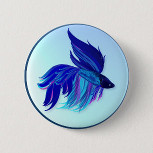 Big Blue Siamese Fighting Fish Buttons