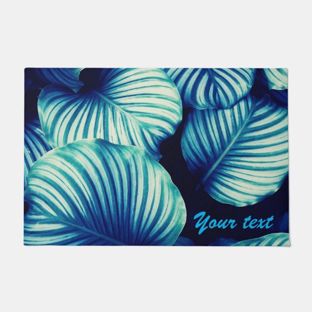 Big Blue Tropical Leaves Doormat (Front)