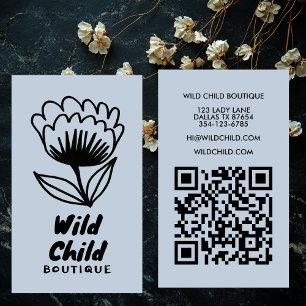 BIG BOLD BLOOM Rustic Minimal Floral QR code Business Card