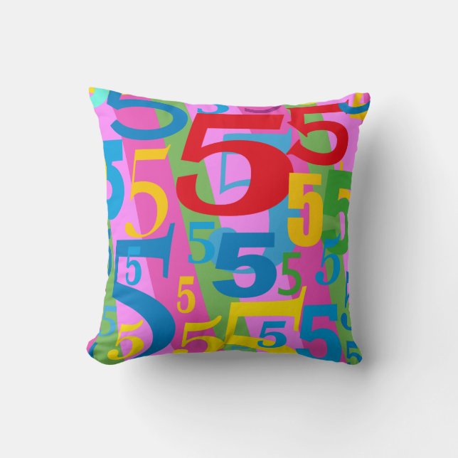 Big Bold Bright Number 5 Fun Multicolored Throw Pillow (Front)
