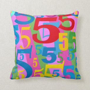 Big Bold Bright Number 5 Fun Multicolored Throw Pillow