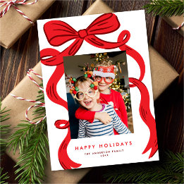 Big Bold Bright Red Bow Christmas Photo Holiday Card