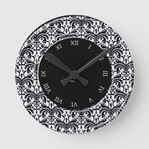 Big Bold Damask (Black) Round Clock