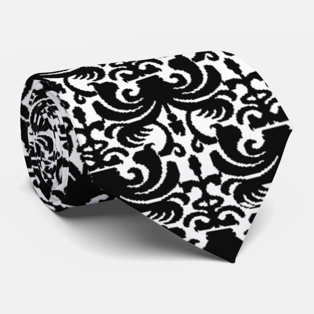 Big Bold Damask (Black) Tie (Rolled)