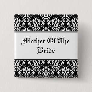 Big Bold Damask (Black) (Wedding) 2 Inch Square Button