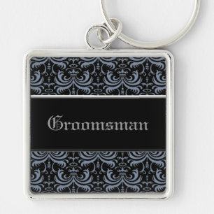 Big Bold Damask (Smokey Blue) Keychain