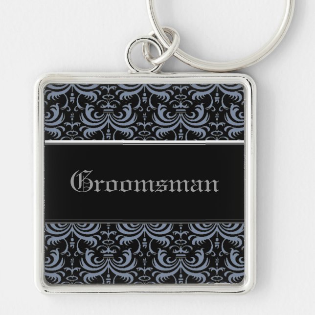 Big Bold Damask (Smokey Blue) Keychain (Front)