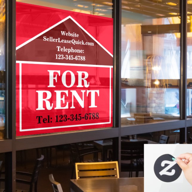 BIG BOLD FOR RENT Custom Real Estate  Window Cling (Restaurant Window)