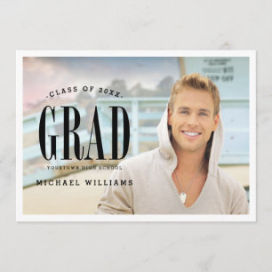 Big Bold Grad   White Text Photo Graduation Party Invitation