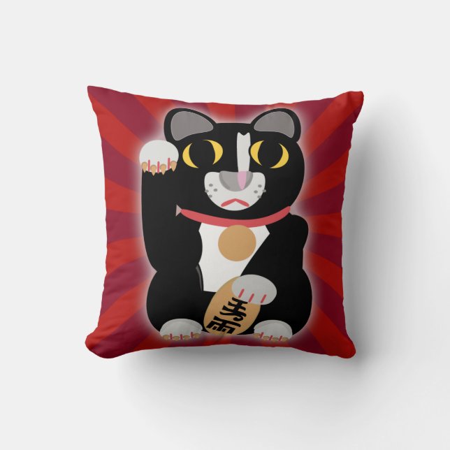 Big Bold Lucky Tuxedo Cat Throw Pillow (Front)