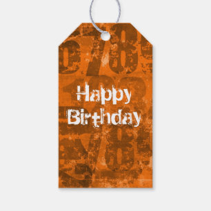 Big Bold Numbers on Brown Orange Texture Birthday Gift Tags