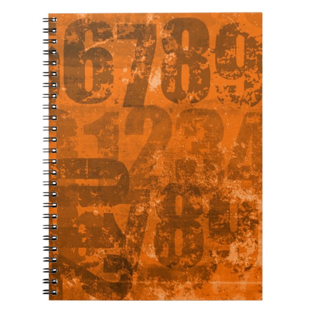 Big Bold Numbers on Brownish Orange Grunge Texture Notebook (Front)