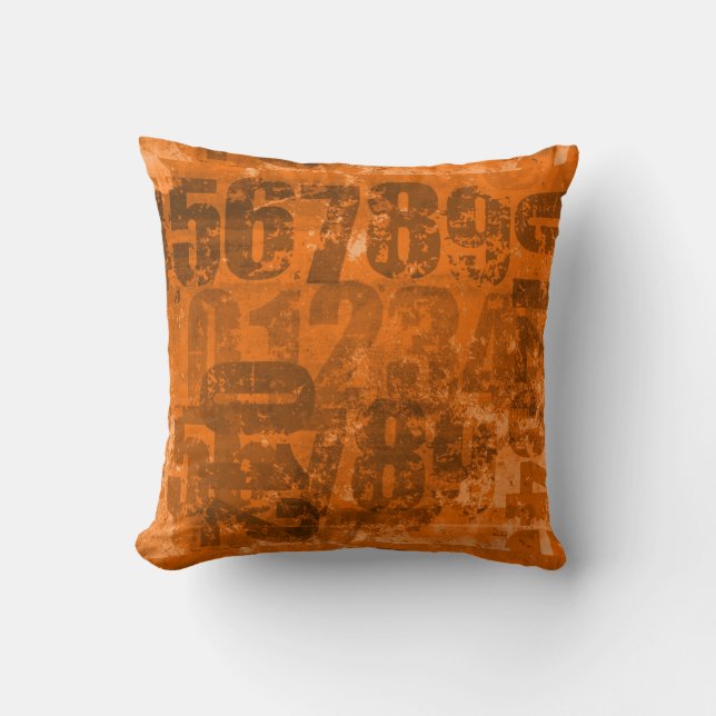 Big Bold Numbers on Brownish Orange Grunge Texture Throw Pillow (Front)
