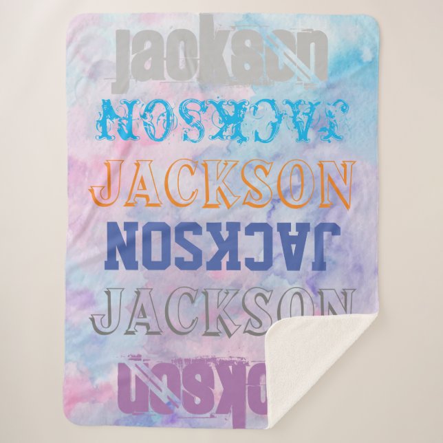 Big Bold Personalized Name Watercolor Background Sherpa Blanket (Front)