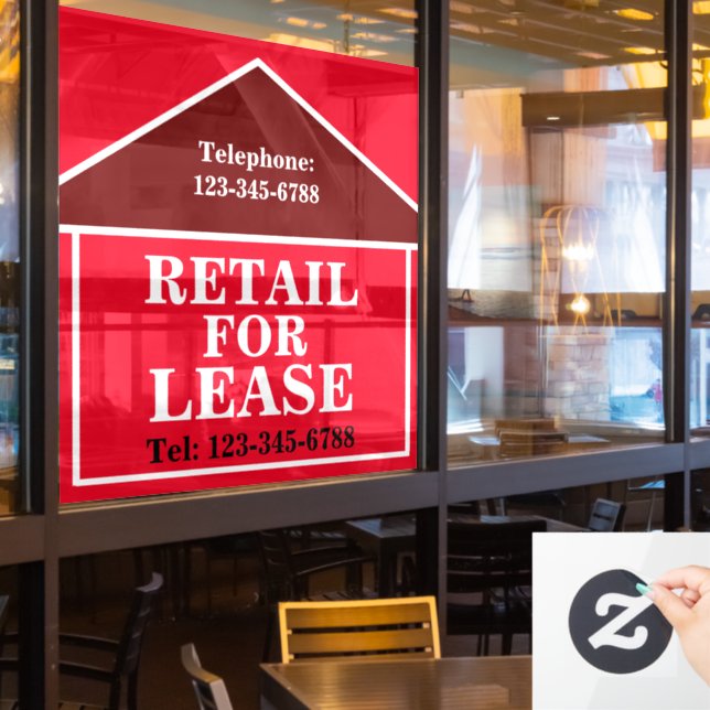 BIG BOLD RETAIL FOR LEASE SIGNAGE Real Estate  Window Cling (Restaurant Window)